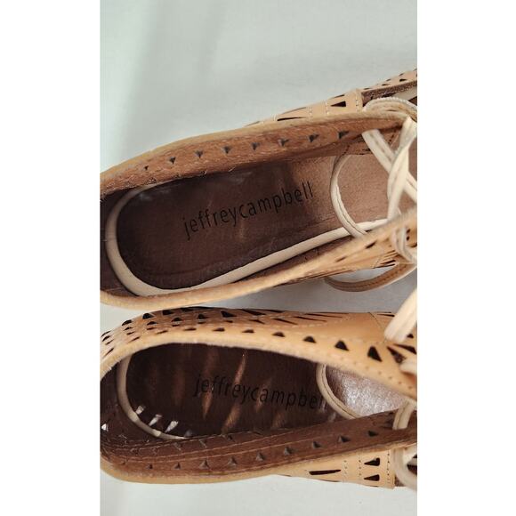 Jeffrey Campbell Rodillo Nude Low Heel Wedge Leather Sandals, Size 6-6.5 Boho - Picture 7 of 11